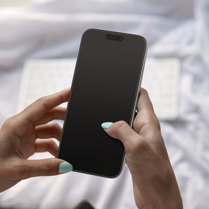 iPhone Pro Max display with the fitted clear GLAS.tR EZ Fit Pro glass protector