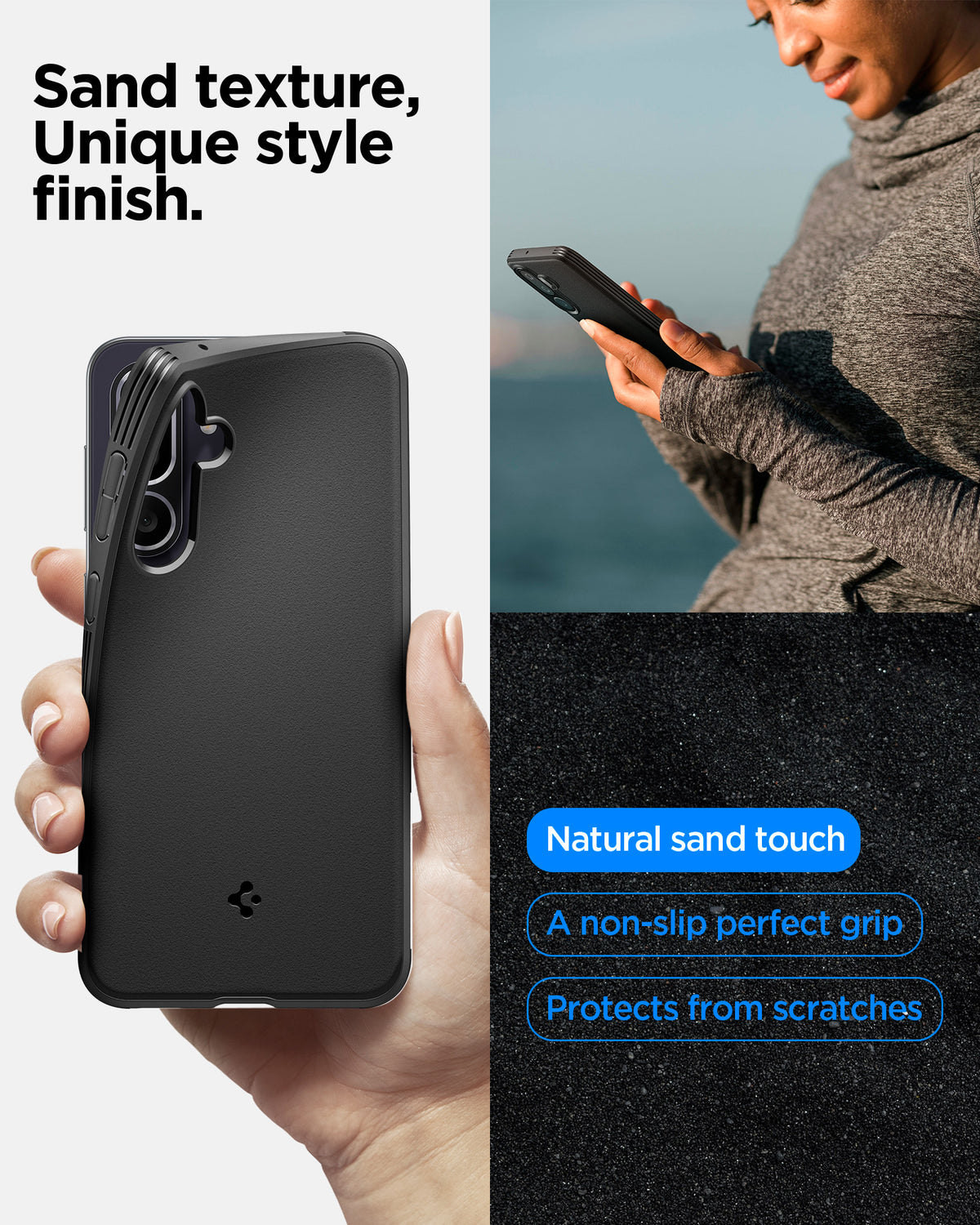 Spigen Galaxy M56 5G Case – Essential Sand Blast — Matte Black, sand-textured grip