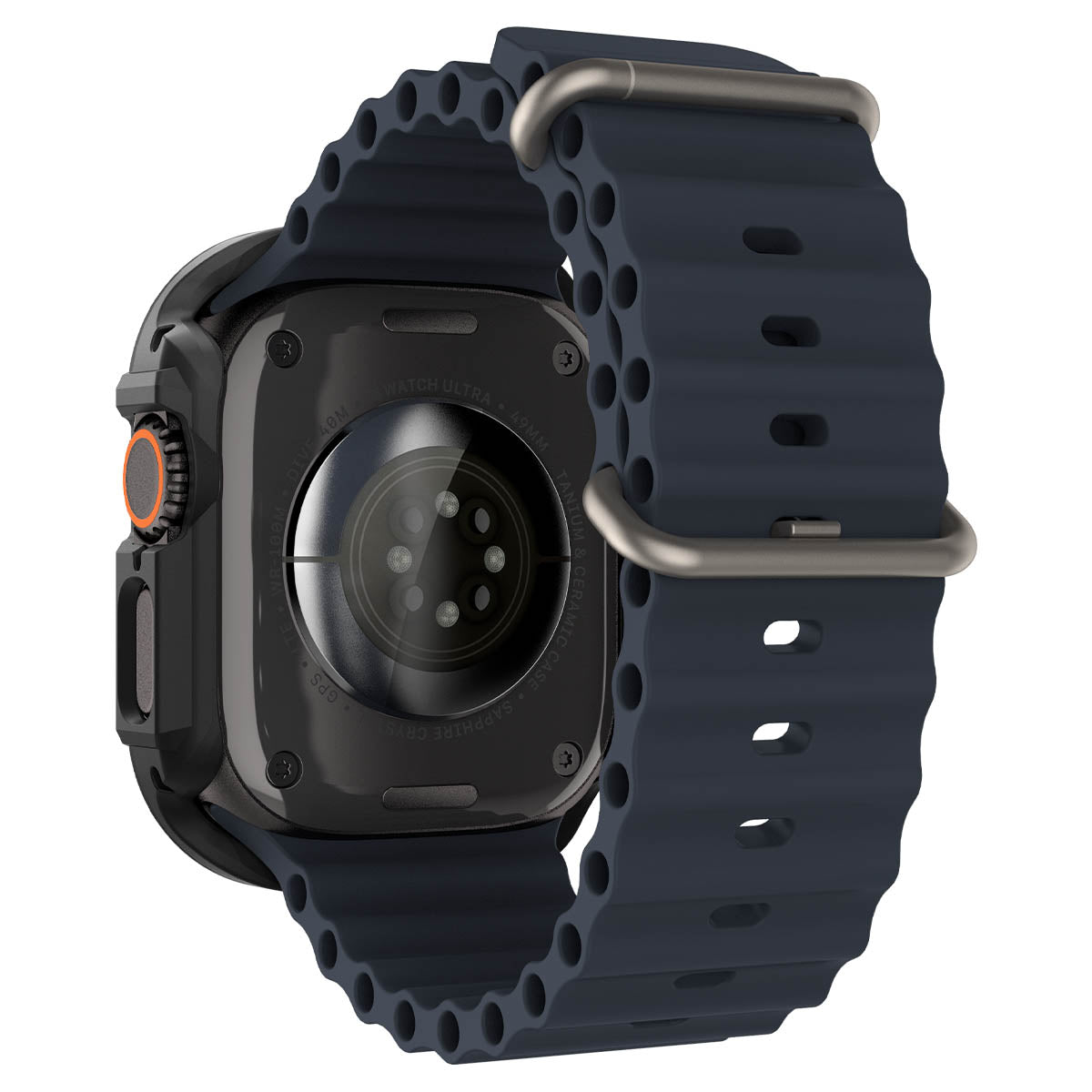 Spigen Apple Watch Ultra 4 / 3 / 2 / 1 (49mm) Case – Lock Fit with Glass — Black, construction, fit or installation view 20