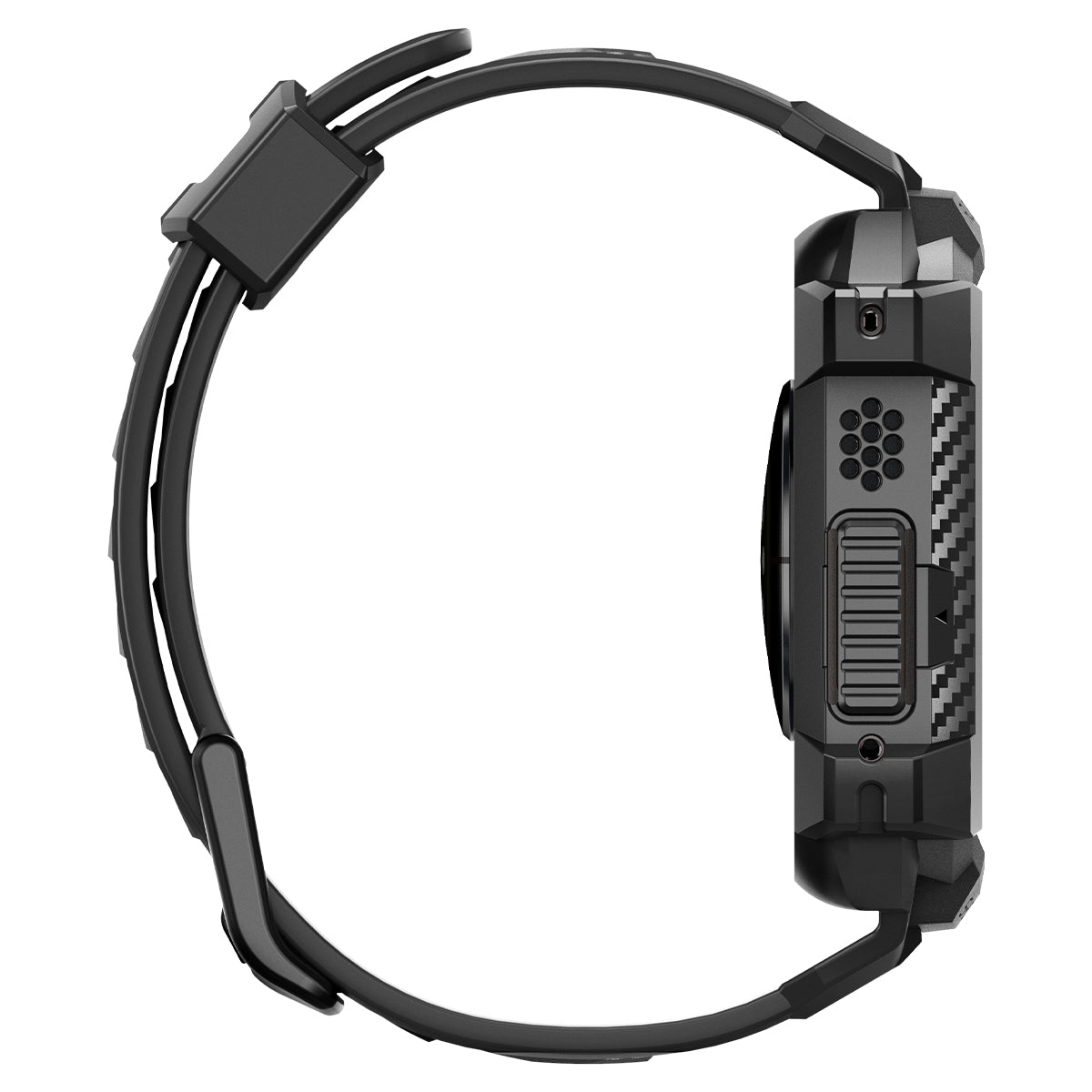 Spigen Apple Watch Ultra 4 / 3 / 2 / 1 (49mm) Case + Band – Rugged Armor Pro with Glass — Black, construction, fit or installation view 10