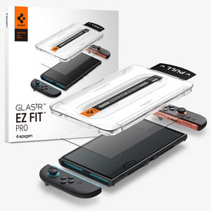 Spigen Nintendo Switch 2 GLAS.tR EZ Fit Pro 2 Pack with clear glass, alignment trays and retail box
