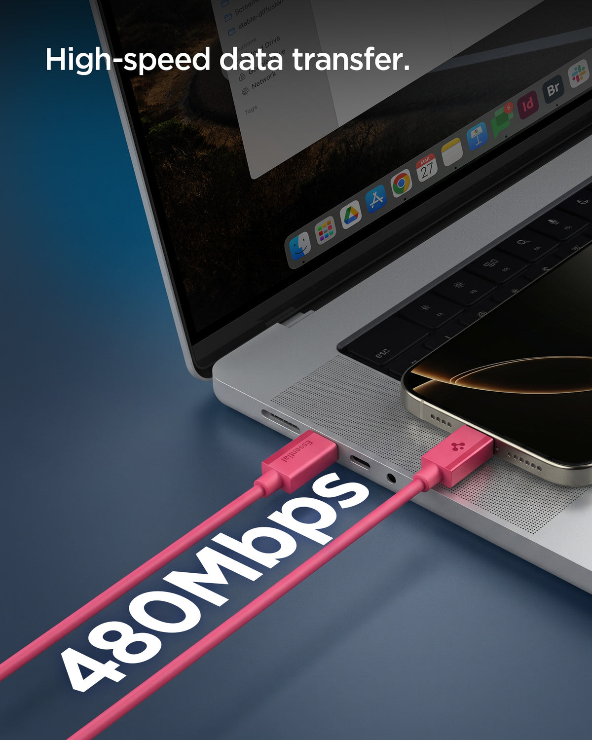 Pink Spigen EB6010CC 60W cable feature 6: intelligent safety and compatible devices