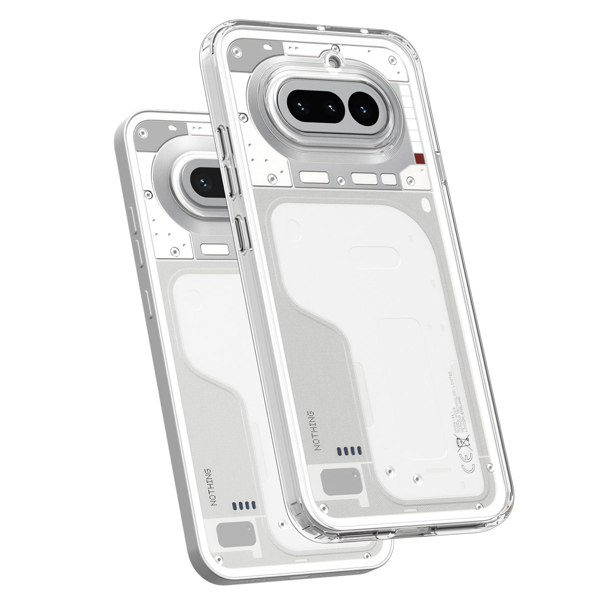Angled back views of the Crystal Clear Ultra Hybrid case for Nothing Phone 4a