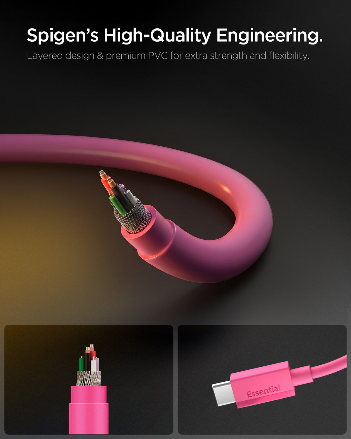 Pink Spigen EB6010CC 60W cable feature 5: DuraBend construction