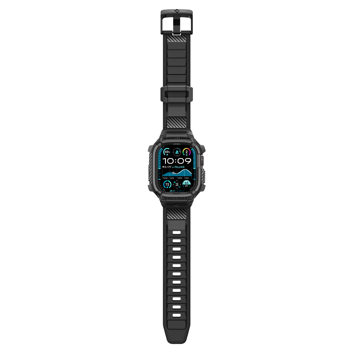 Spigen Apple Watch Ultra 4 / 3 / 2 / 1 (49mm) Case + Band – Rugged Armor Pro with Glass — Black, construction, fit or installation view 14