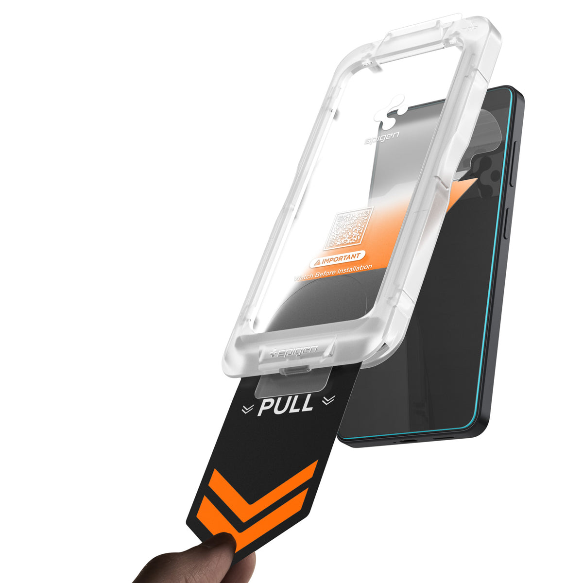 Spigen Galaxy S26 EZ Fit Pro HD Privacy – lifting the installation tray
