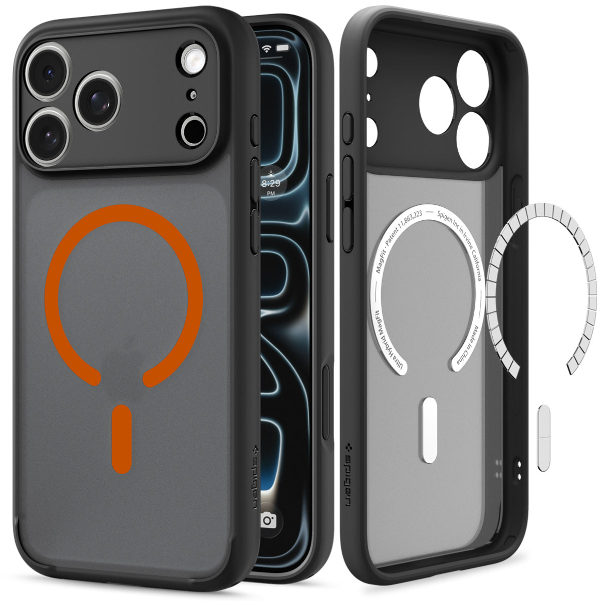 Spigen iPhone 18 Pro Ultra Hybrid Matte (MagFit) - Frost Black Orange - product view 2
