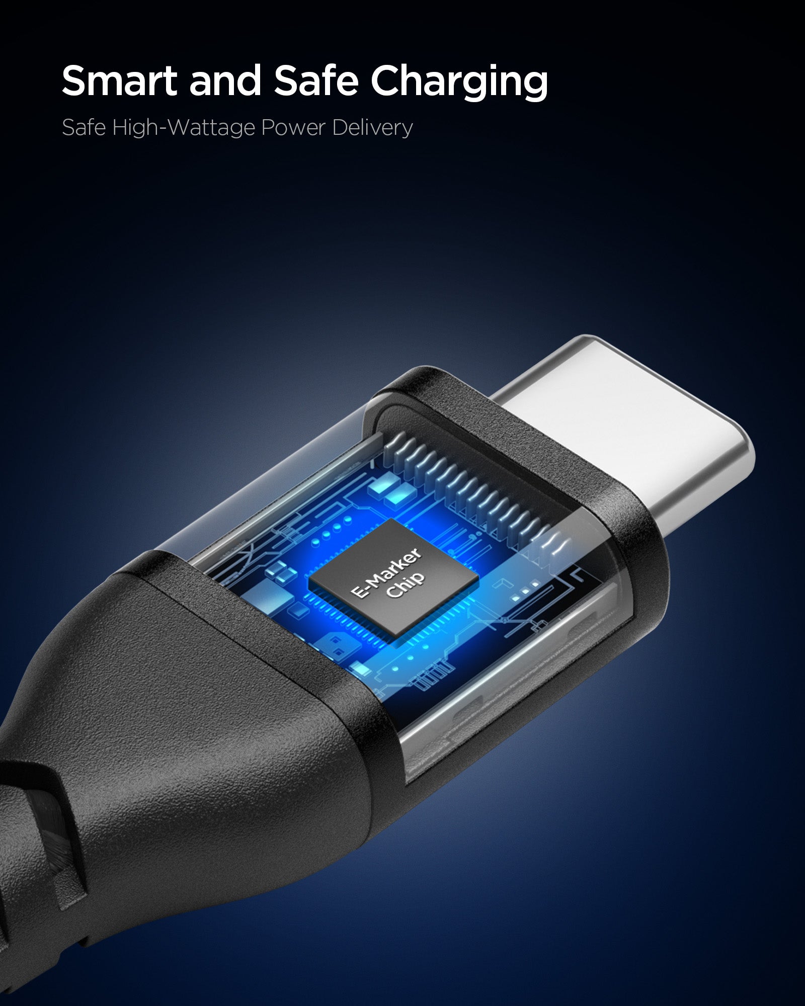 Black Spigen EB10010CCA 100W cable feature 3: smart charging control