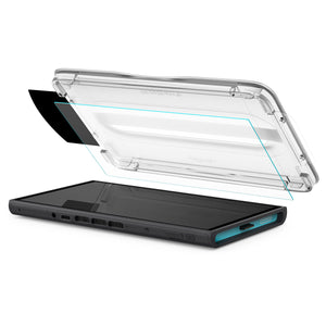 Side view of Nintendo Switch 2 with the clear glass protector and raised EZ Fit Pro tray
