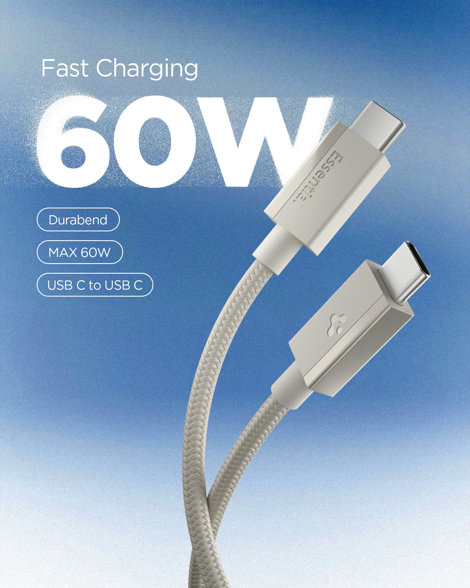 Natural Titanium Spigen EB6015CC 60W USB-C cable feature 1: connector and 1.5m cable view