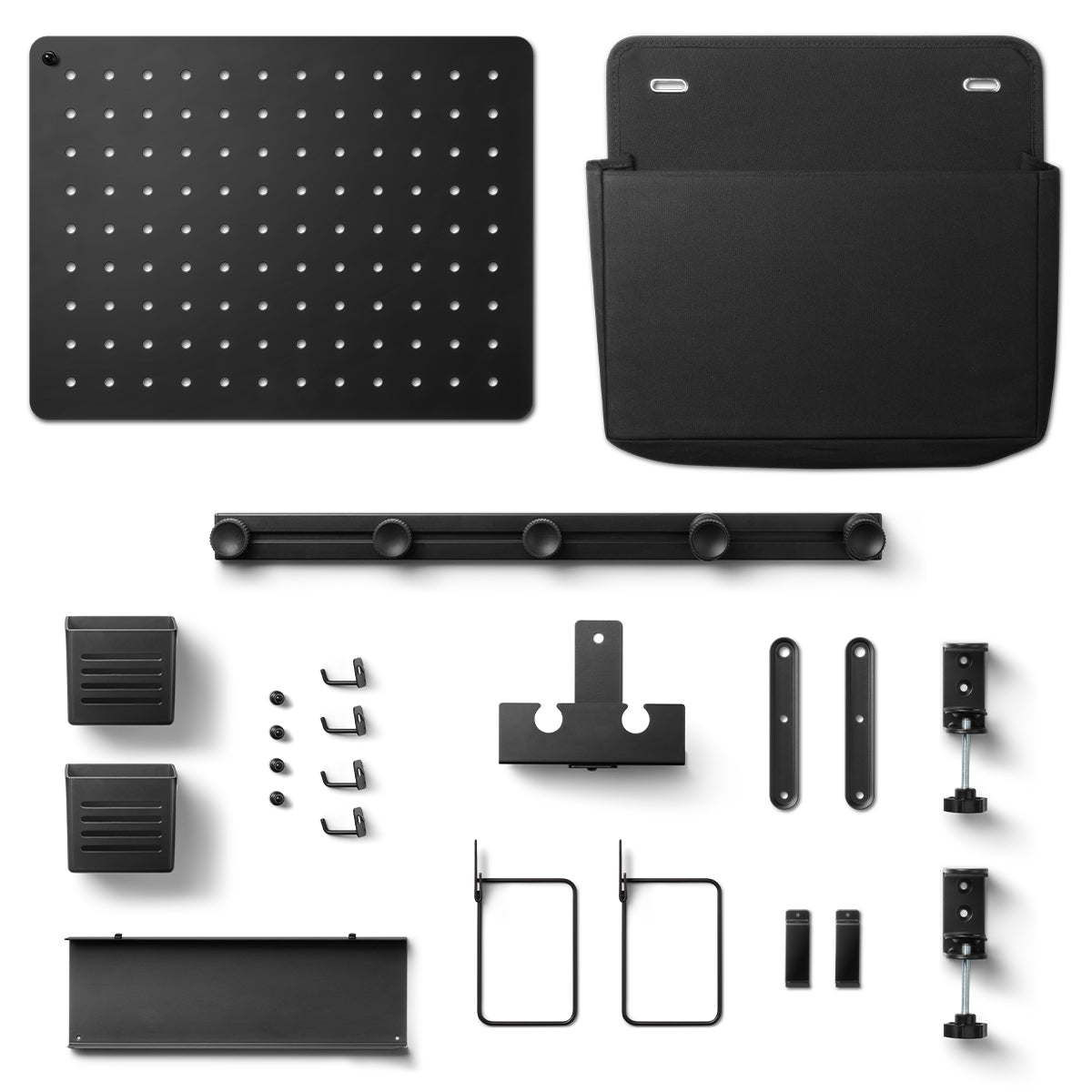 Included components of the Spigen LD406 clamp-on desk organization system