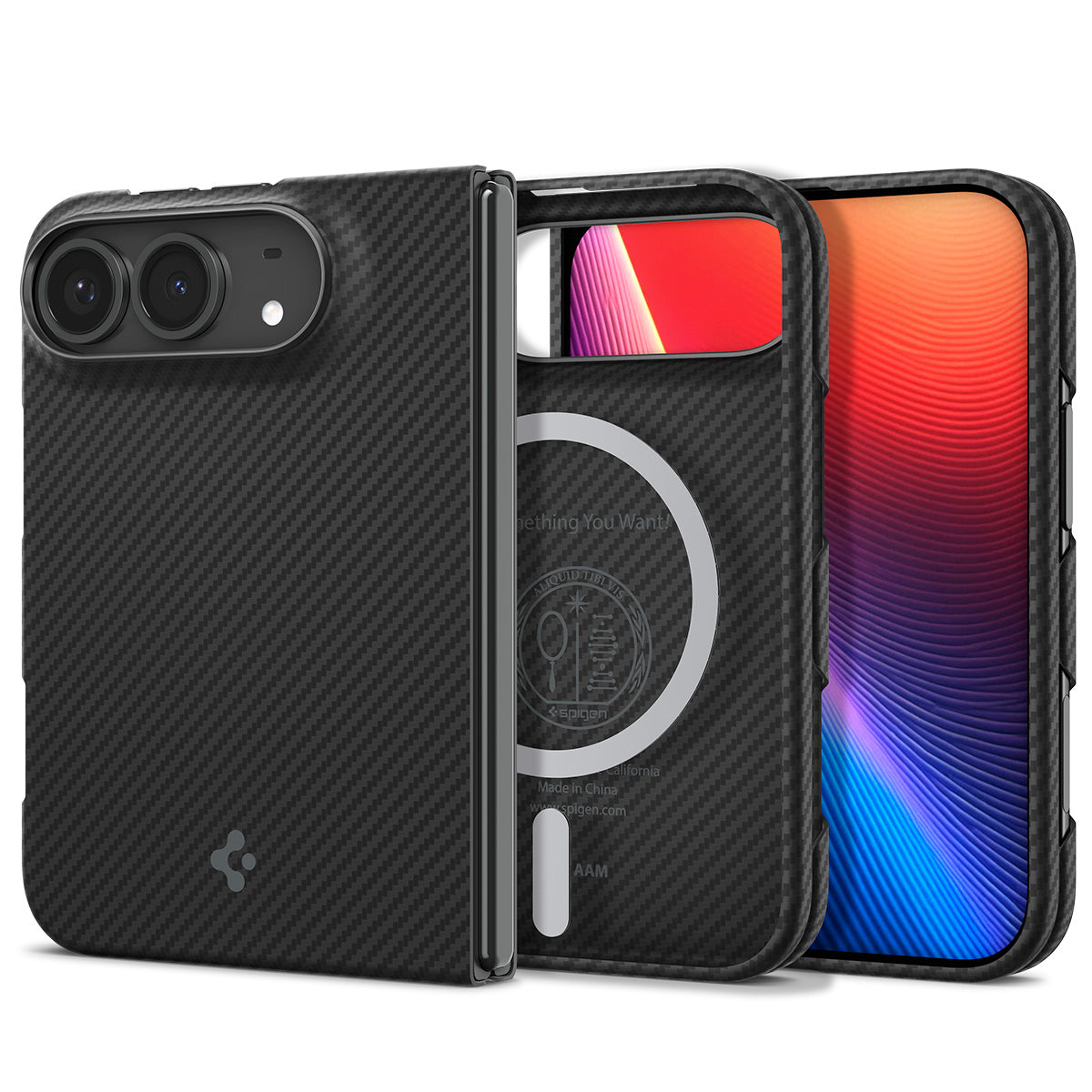 Spigen iPhone Duo Air Skin Aramid MagFit - Black aramid case front, rear and magnetic-ring interior