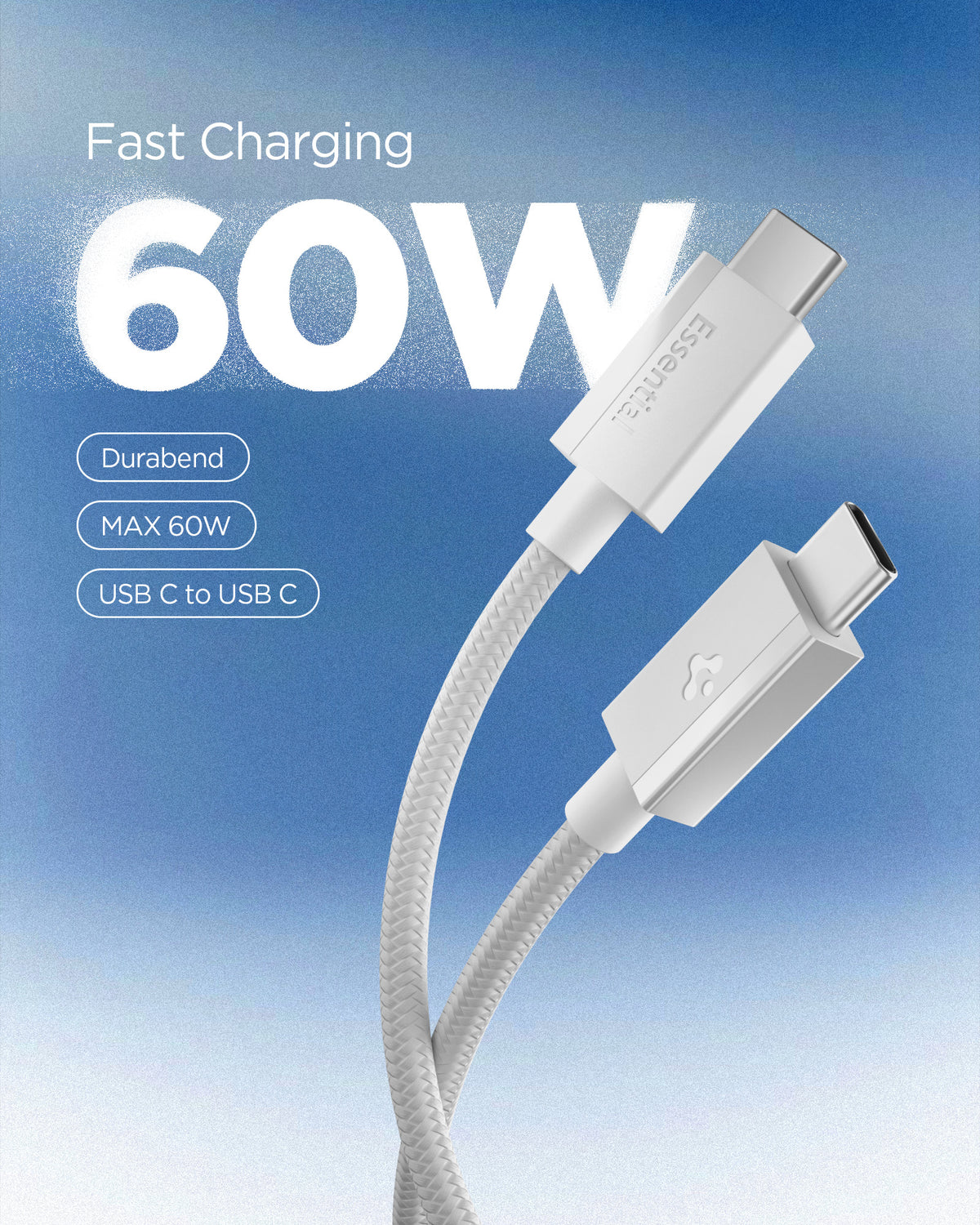 White Spigen EB6015CC 60W USB-C cable feature 1: connector and 1.5m cable view