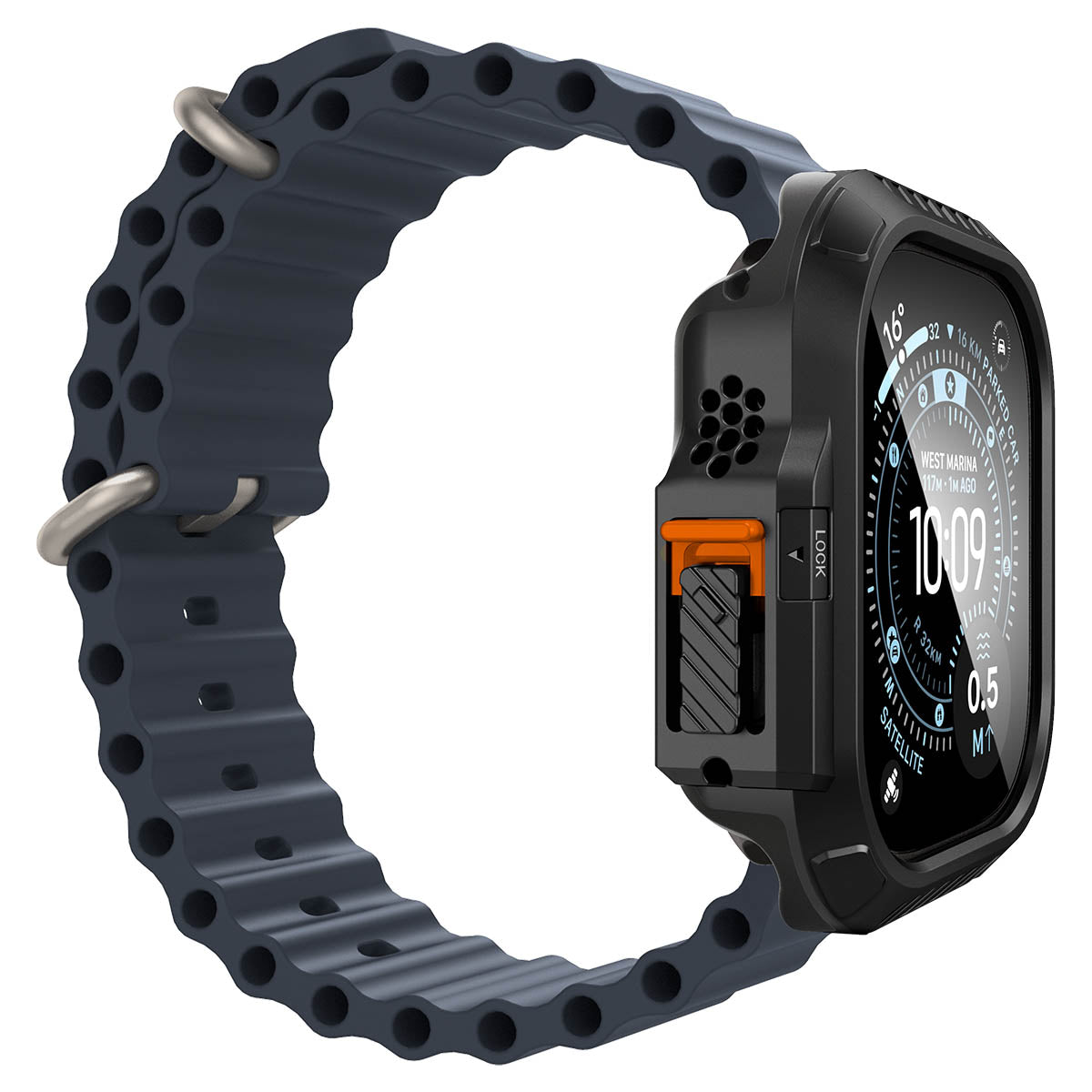 Spigen Apple Watch Ultra 4 / 3 / 2 / 1 (49mm) Case – Lock Fit with Glass — Black, construction, fit or installation view 16