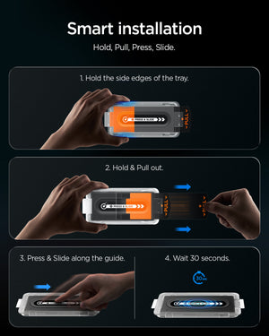 Hold pull press and slide steps for the EZ Fit Pro installation tray