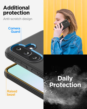 Spigen Galaxy M56 5G Case – Essential Sand Blast — Matte Black, raised screen and camera edges
