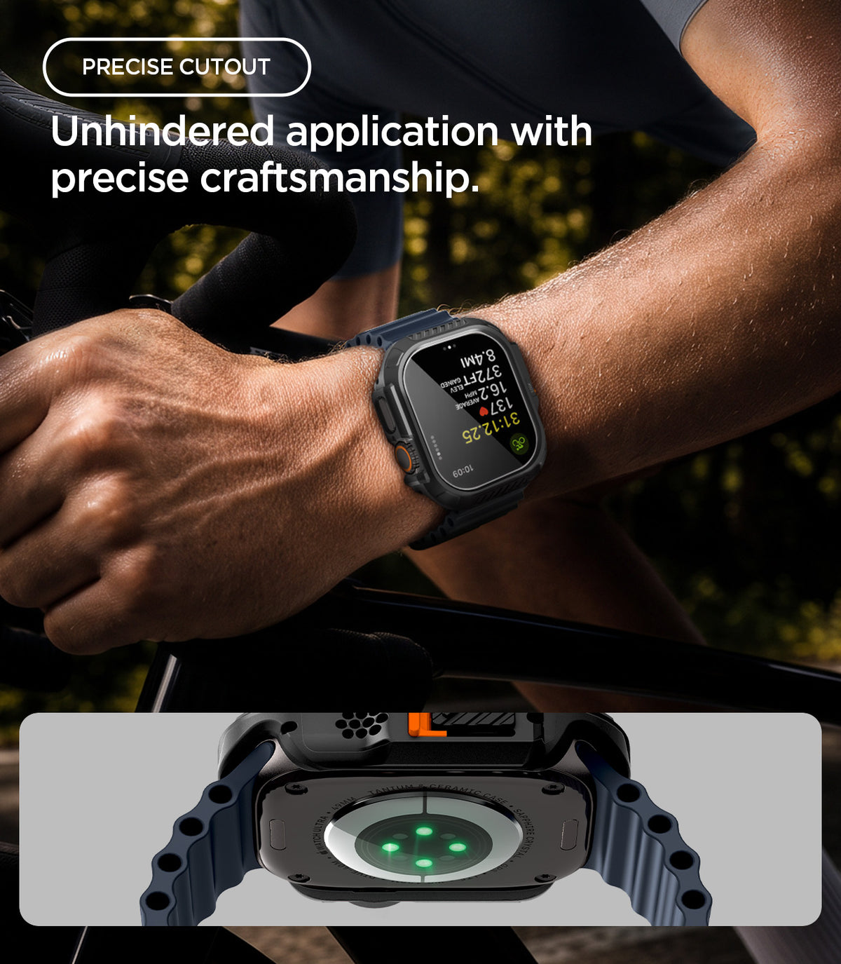 Spigen Apple Watch Ultra 4 / 3 / 2 / 1 (49mm) Case – Lock Fit with Glass — Black, construction, fit or installation view 3