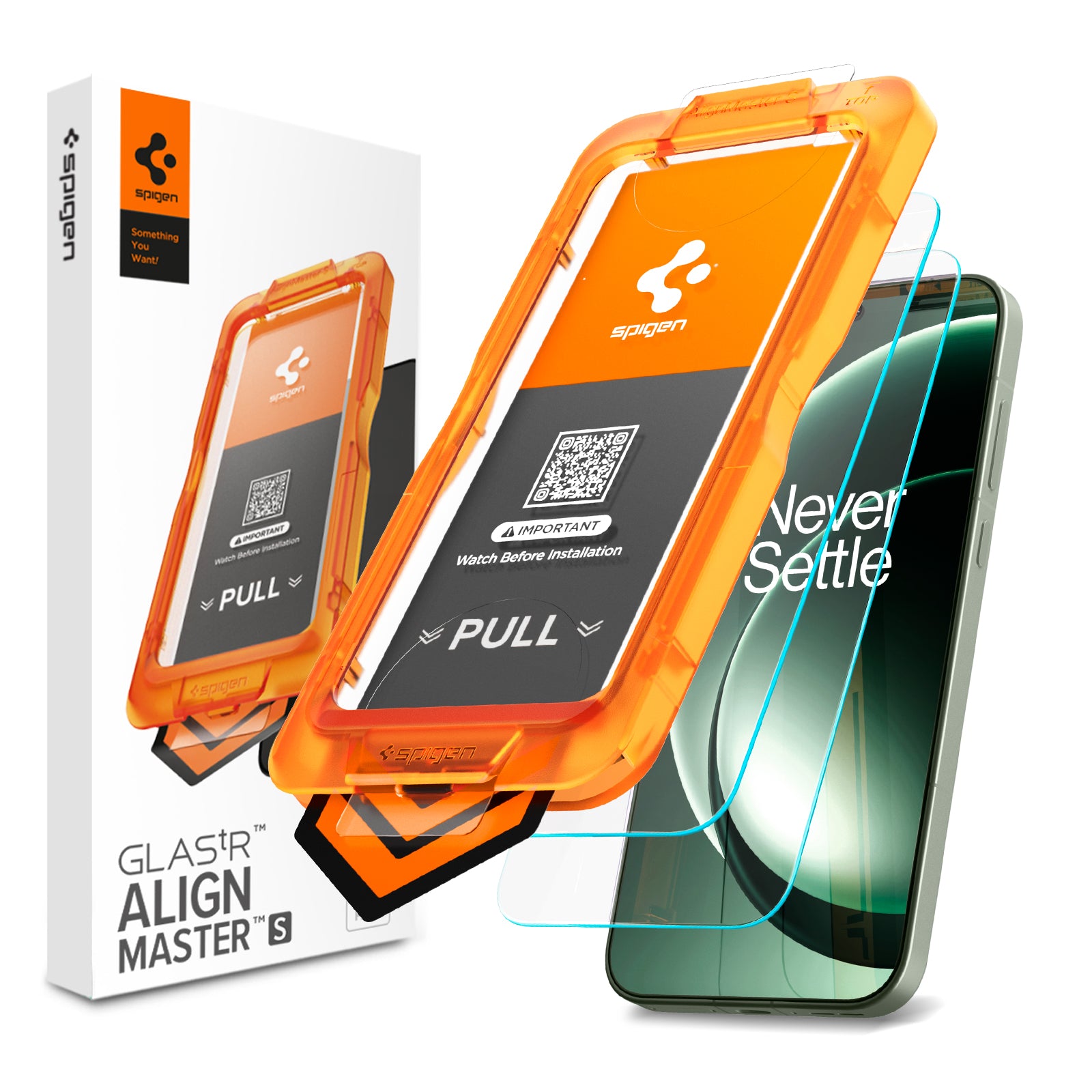 Spigen GLAS.tR AlignMaster S 2-pack and pull-tab tray for OnePlus 15R