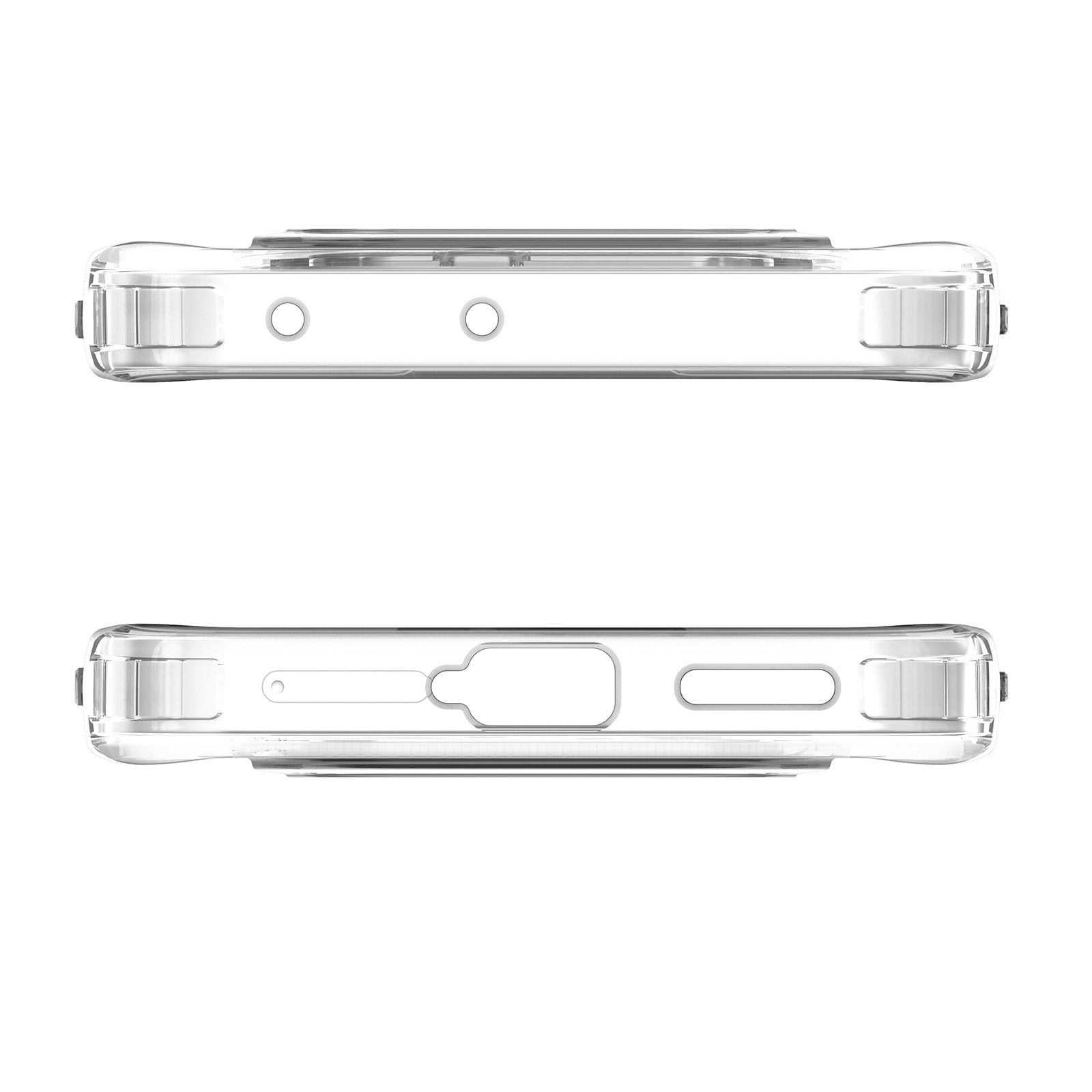 Top and bottom cutout views of the Spigen Nothing Phone 4a clear case