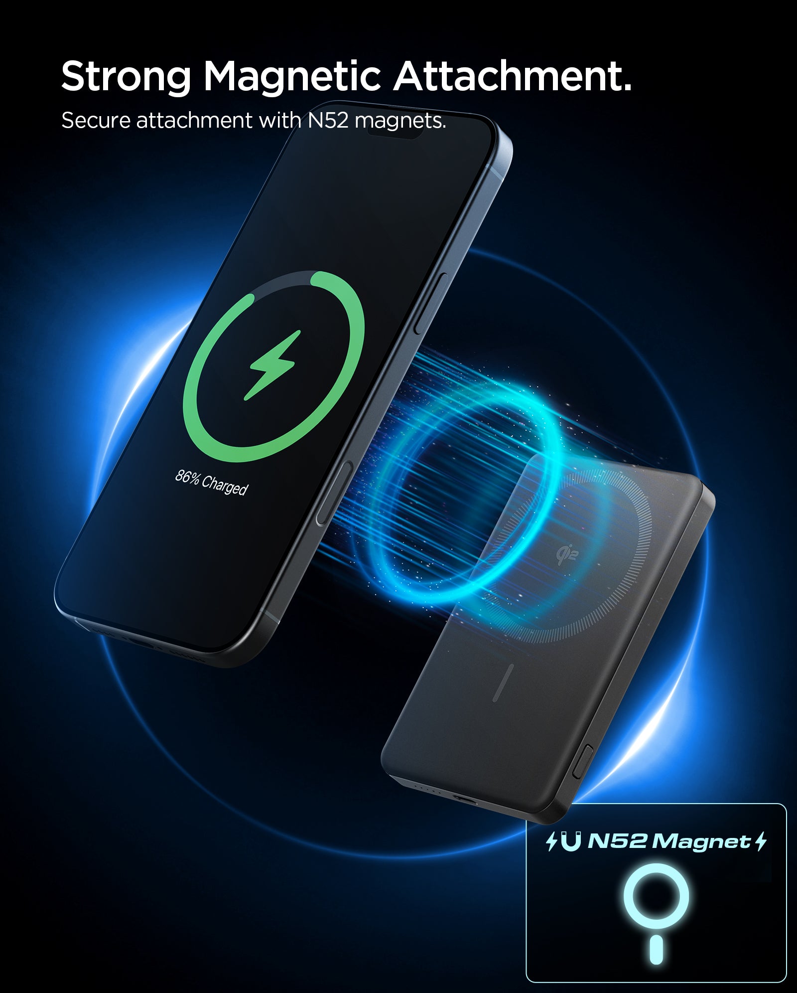 EA2205MQ black power bank using N52 magnetic attachment