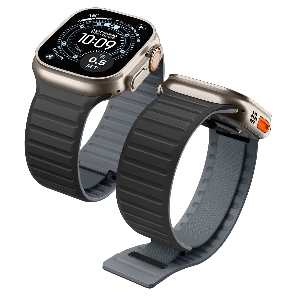Spigen Athlex Air M Apple Watch band in Active Black Gray front and rear views