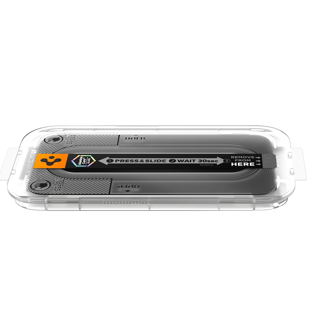 Top view of the iPhone Pro EZ Fit Pro tray with press-slide instruction strip