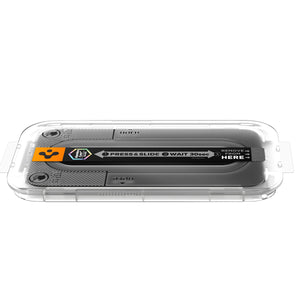 Top view of the iPhone Pro EZ Fit Pro tray with press-slide instruction strip