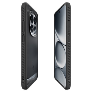 Angled front and back views of the Matte Black Rugged Armor case