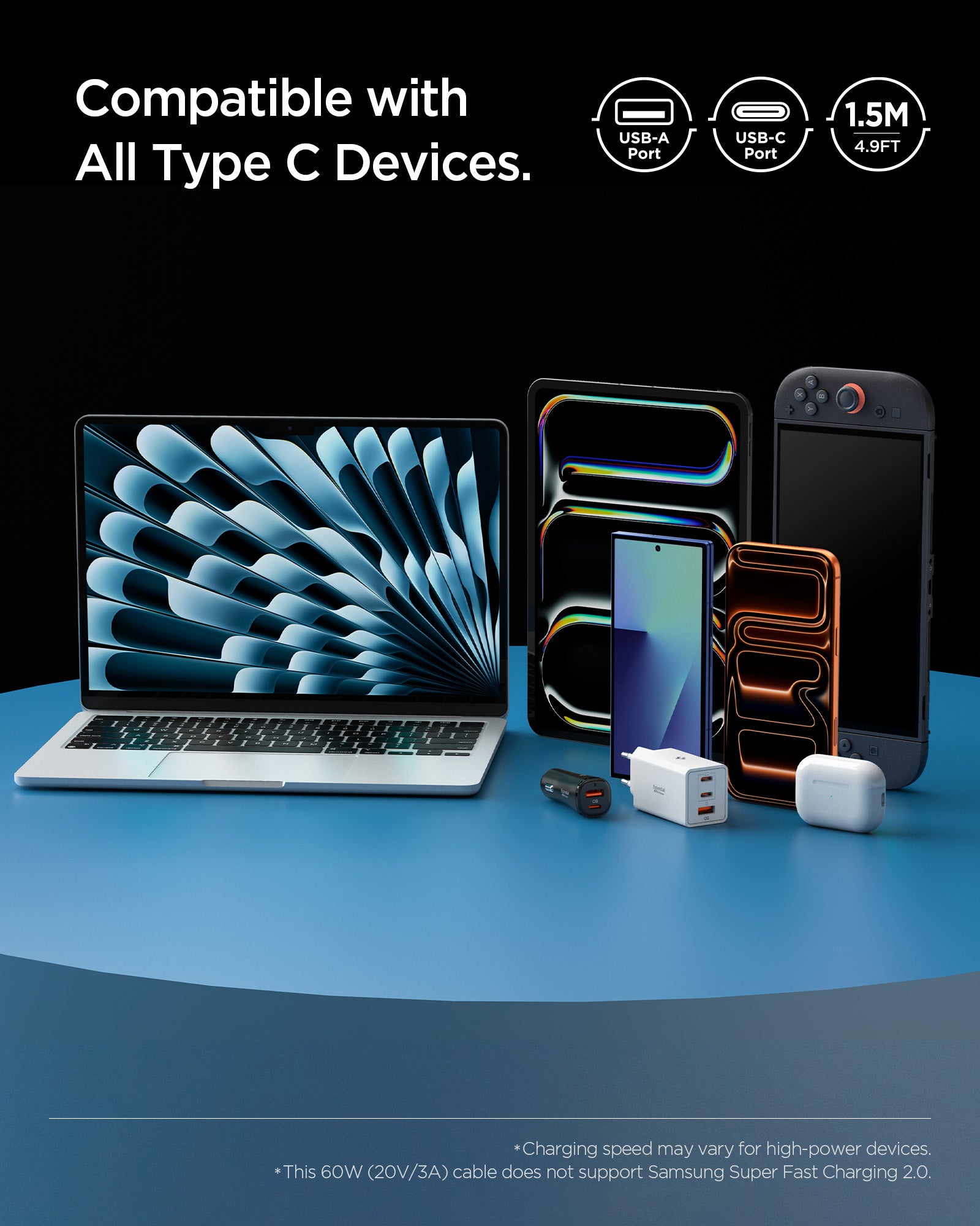 White Spigen EB6015AC 60W cable feature 7: display and connectivity specification