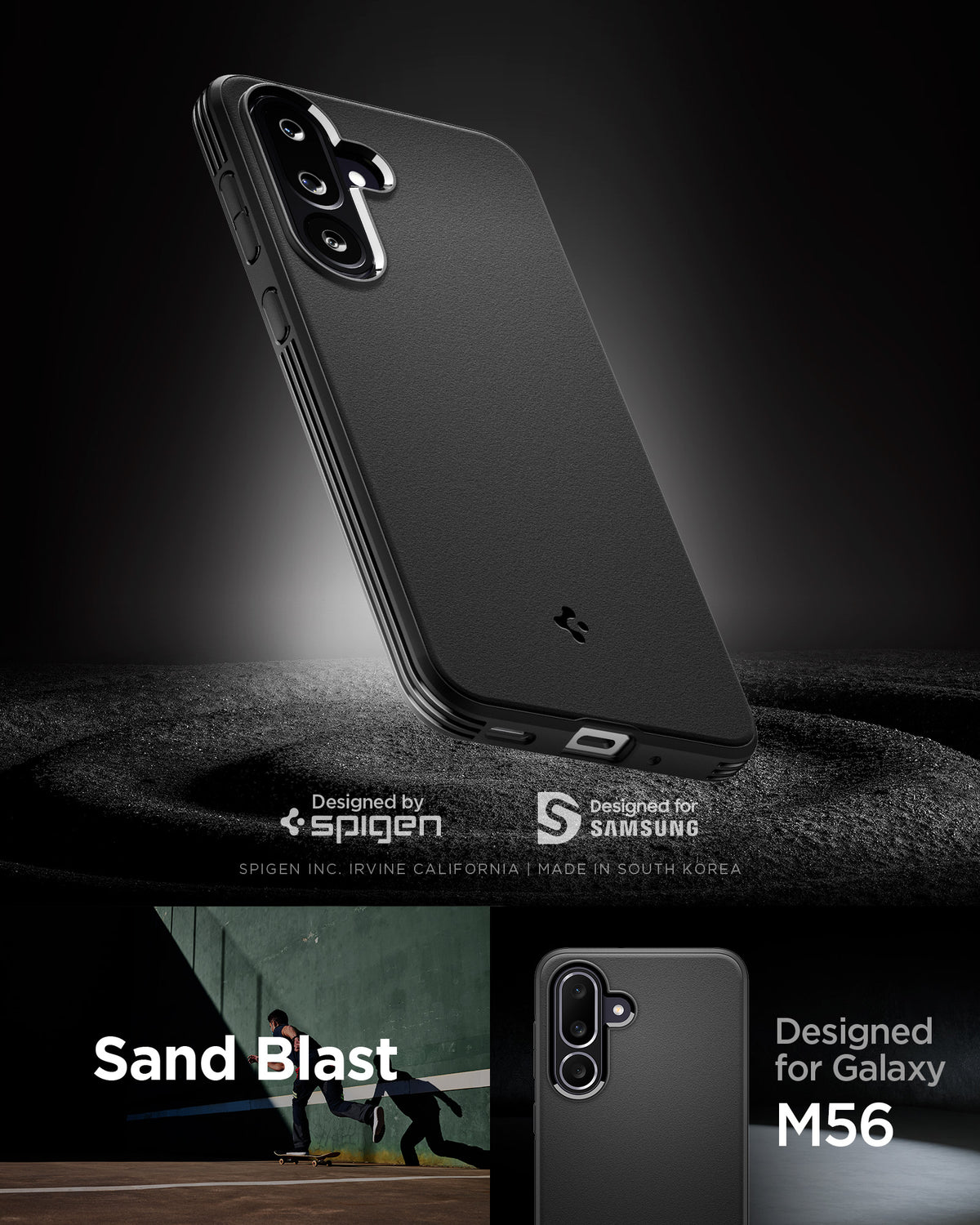 Spigen Galaxy M56 5G Case – Essential Sand Blast — Matte Black, Sand Blast design for Galaxy M56