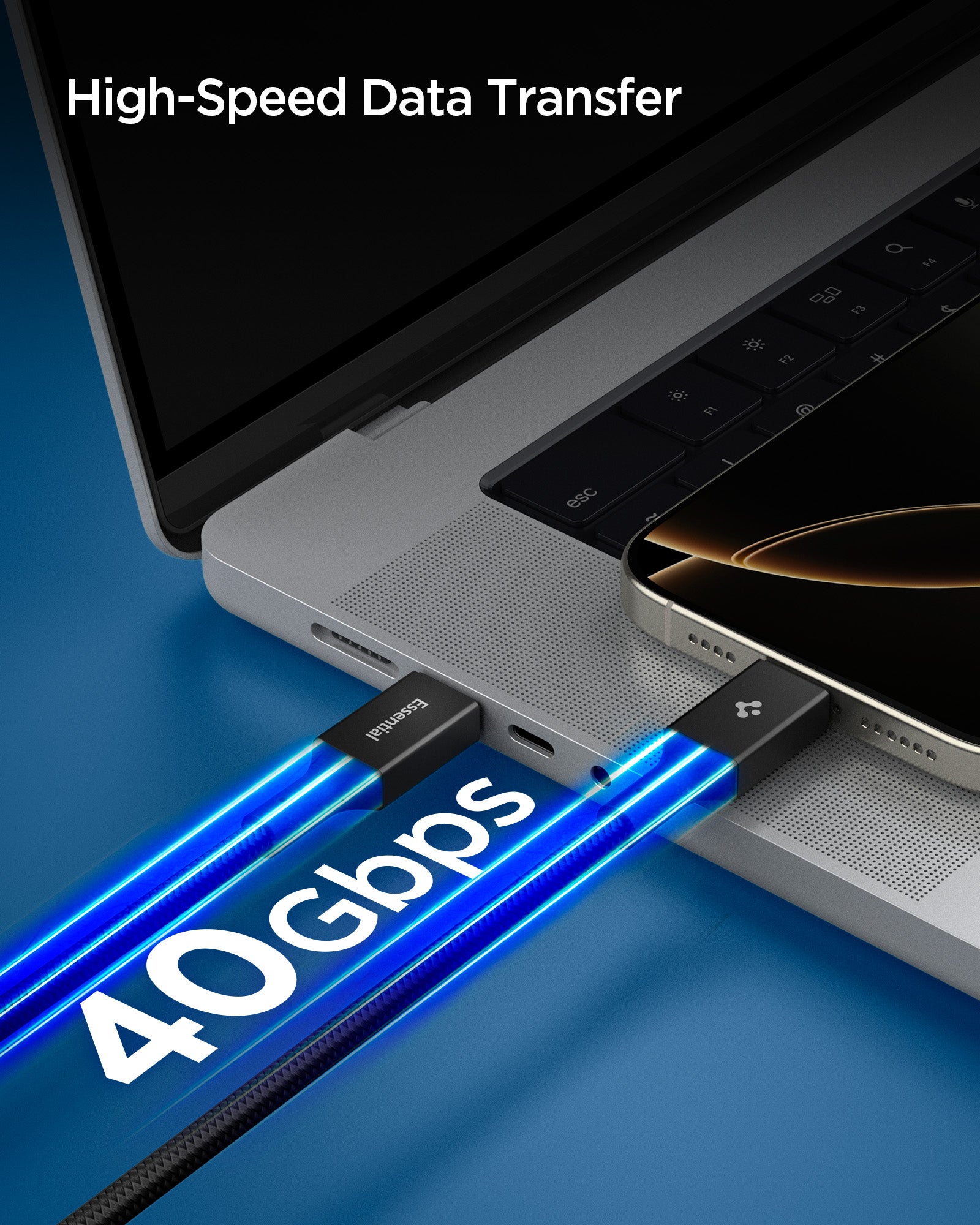 Black Spigen EB24015CC 240W USB-C cable feature 4: 40Gbps data transfer