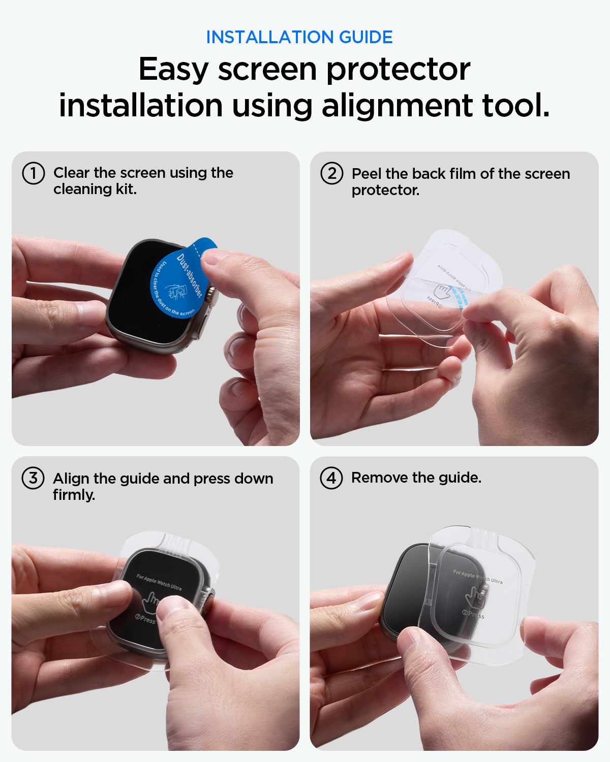 Spigen Apple Watch Ultra 4 / 3 / 2 / 1 (49mm) Case + Band – Rugged Armor Pro with Glass — Black, construction, fit or installation view 5