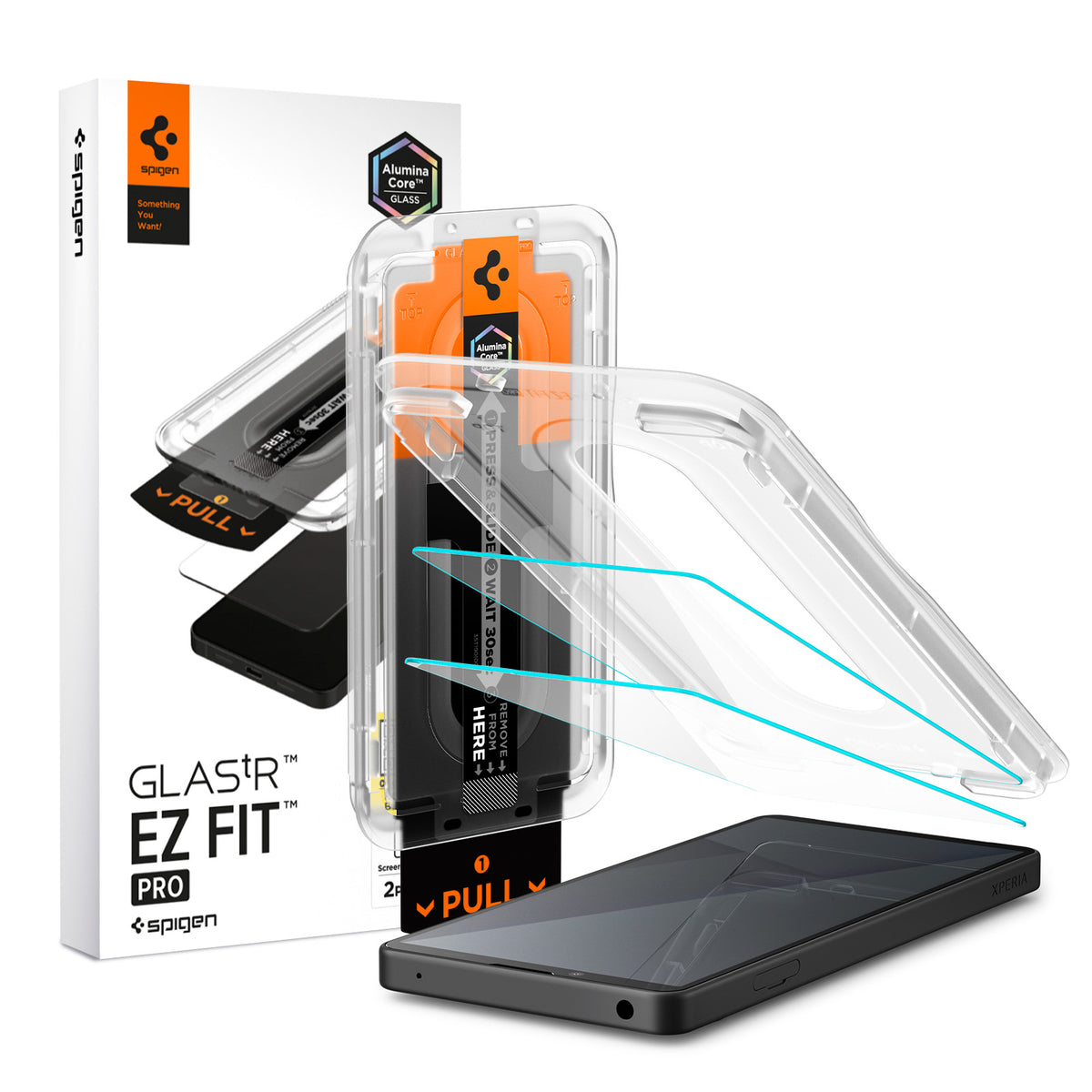 Spigen Xperia 10 VIII and 10 VII GLAS.tR EZ Fit Pro 2 Pack with clear protectors, alignment tray and retail box