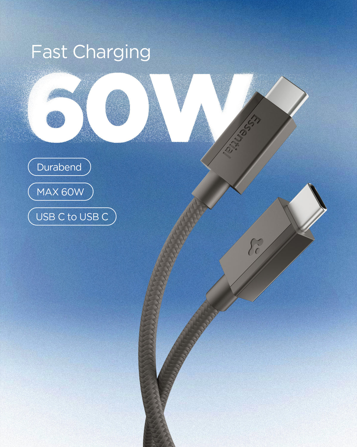 Gunmetal Spigen EB6015CC 60W USB-C cable feature 1: connector and 1.5m cable view