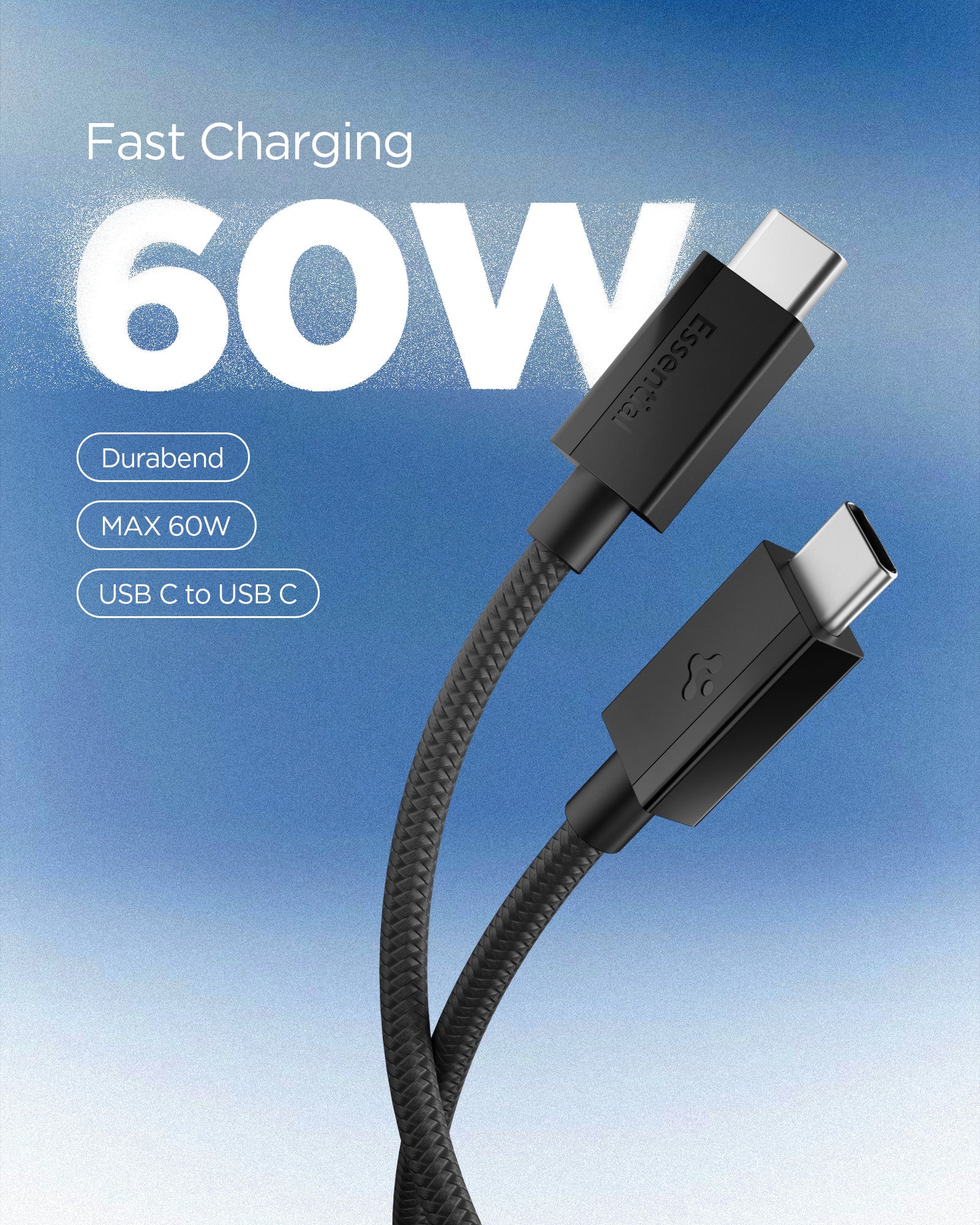 Black Spigen EB6015CC 60W USB-C cable feature 1: connector and 1.5m cable view