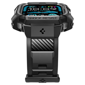 Spigen Apple Watch Ultra 4 / 3 / 2 / 1 (49mm) Case + Band – Rugged Armor Pro with Glass — Black, construction, fit or installation view 9