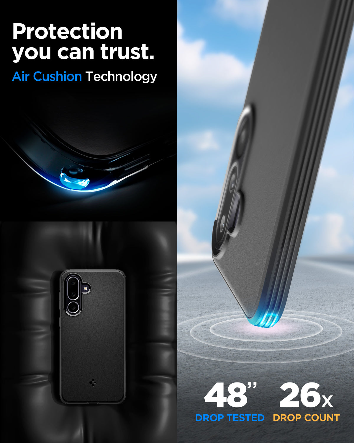Spigen Galaxy M56 5G Case – Essential Sand Blast — Matte Black, Air Cushion corner protection