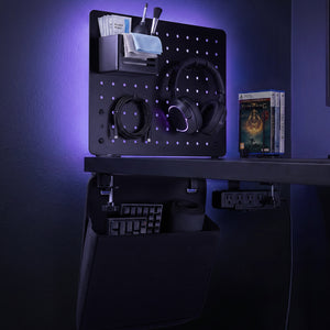 Black Spigen LD406 pegboard organizer in a gaming desk setup