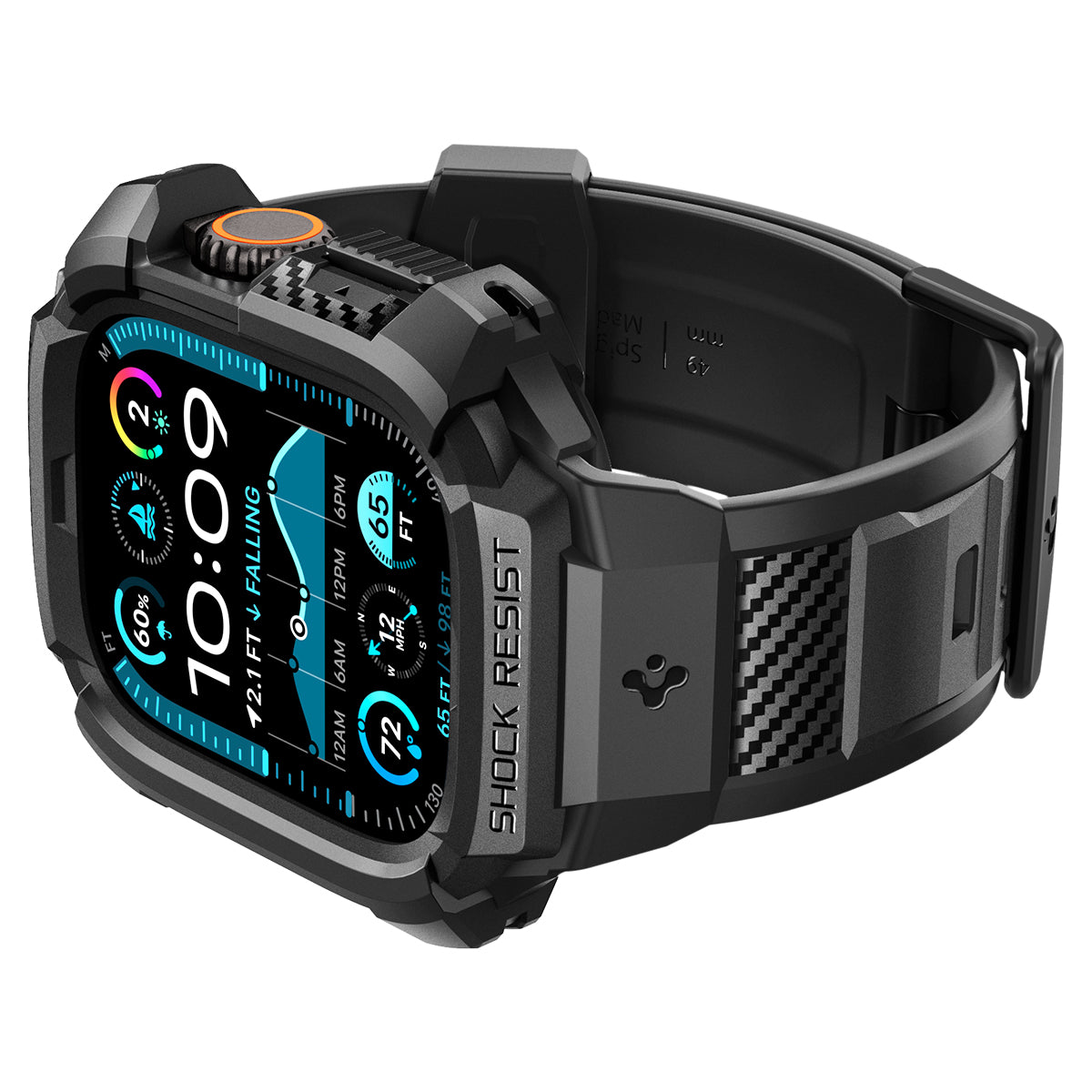 Spigen Apple Watch Ultra 4 / 3 / 2 / 1 (49mm) Case + Band – Rugged Armor Pro with Glass — Black, construction, fit or installation view 11
