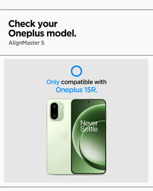 Compatibility graphic confirming GLAS.tR AlignMaster S for OnePlus 15R only