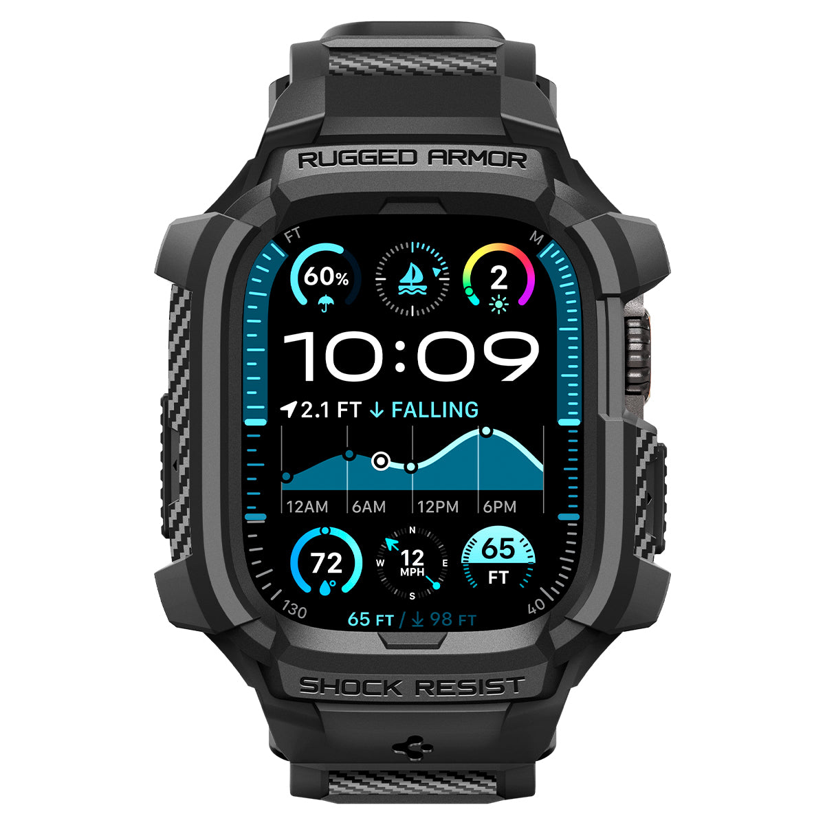 Spigen Apple Watch Ultra 4 / 3 / 2 / 1 (49mm) Case + Band – Rugged Armor Pro with Glass — Black, construction, fit or installation view 8