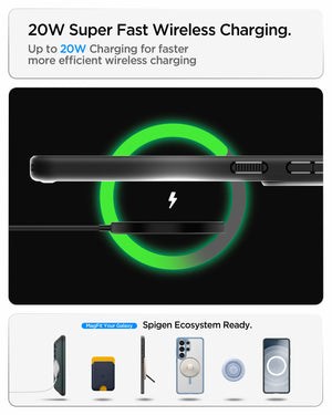 Spigen Showing the 20W Super Fast Wireless charging. Up to 20W charging for faster more efficient wireless charging