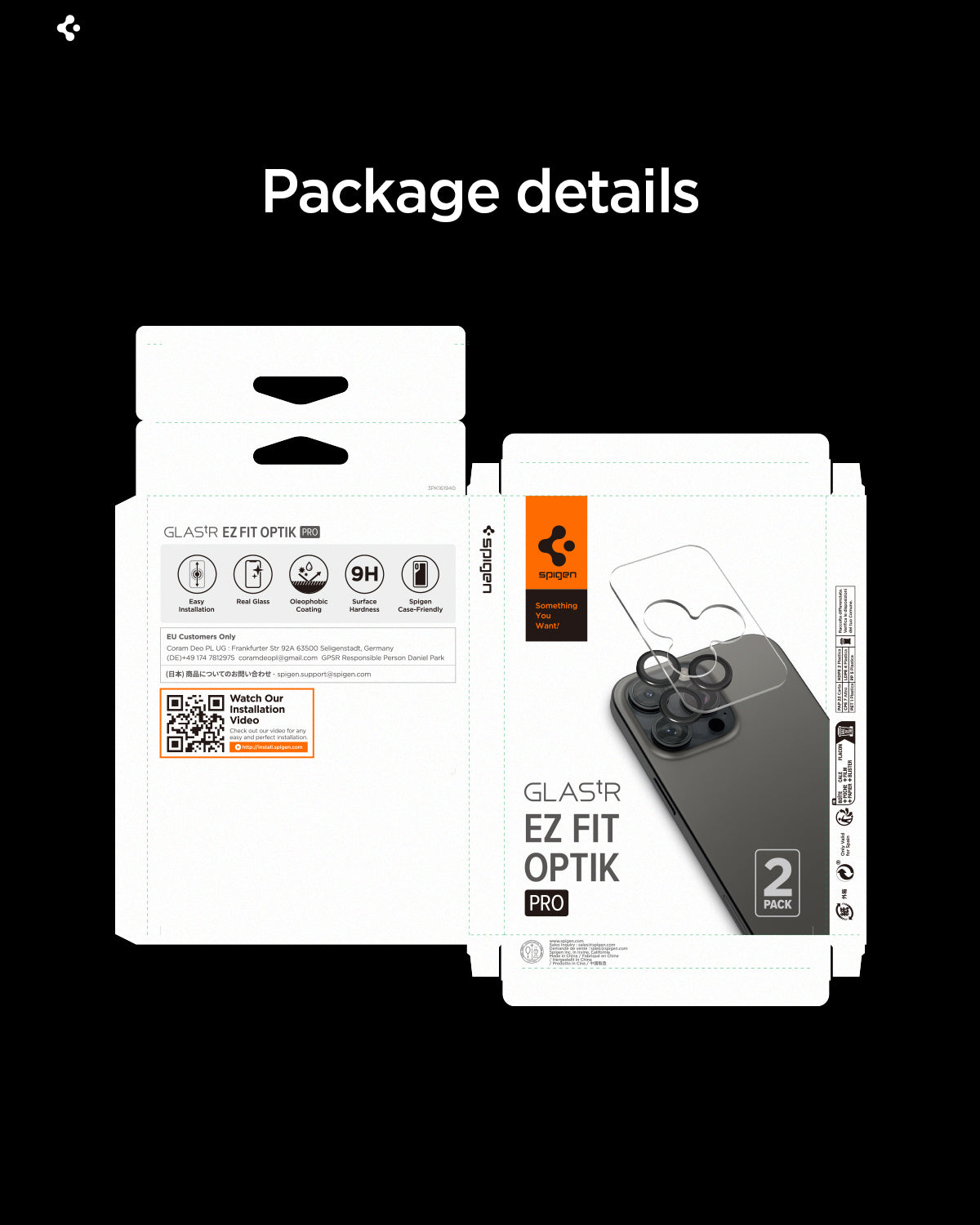 Spigen iPhone 17 Pro Max / 17 Pro Lens Protector – Optik Pro EZ Fit - Black - retail package contents