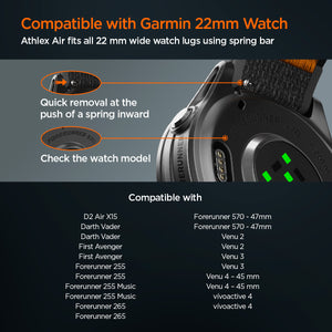 Spigen Garmin 22mm Quick Release Watch Band – Athlex Air — Active Black Orange, fit, construction or use view 26