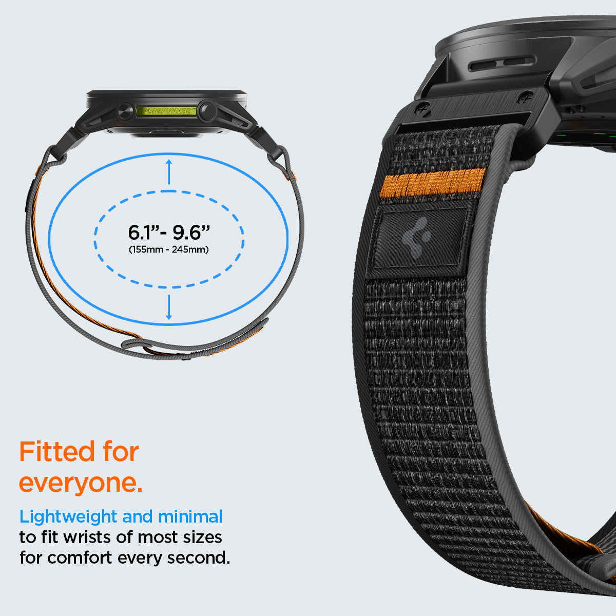 Spigen Garmin 22mm QuickFit Watch Band – Athlex Air — Active Black Orange, fit, construction or use view 8