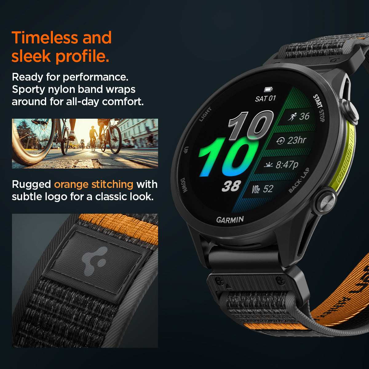 Spigen Garmin 22mm QuickFit Watch Band – Athlex Air — Active Black Orange, fit, construction or use view 9