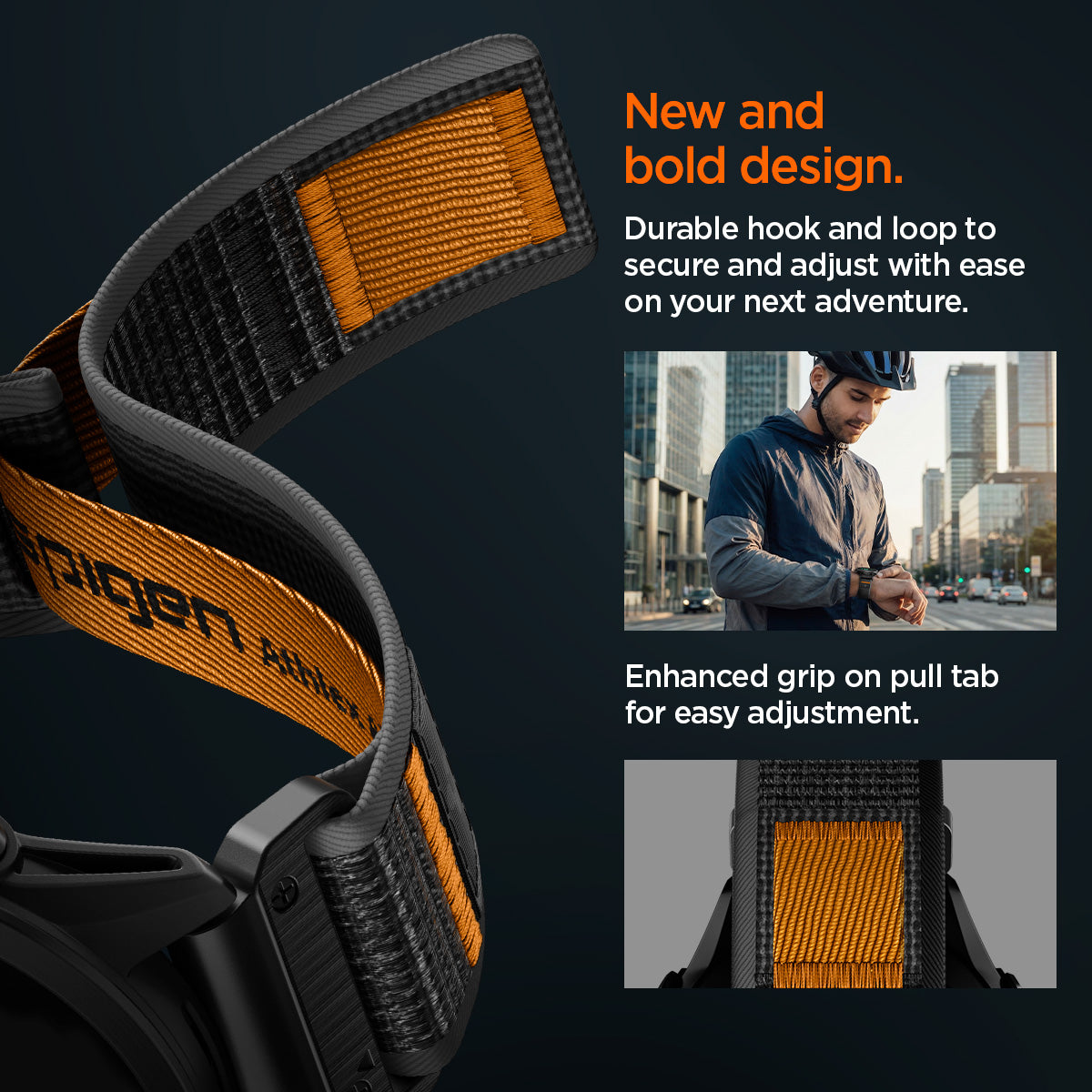 Spigen Garmin 22mm QuickFit Watch Band – Athlex Air — Active Black Orange, fit, construction or use view 10