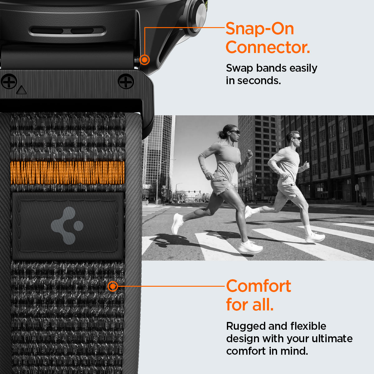 Spigen Garmin 22mm QuickFit Watch Band – Athlex Air — Active Black Orange, fit, construction or use view 11
