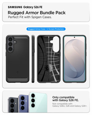 Spigen Galaxy S26 FE Case + Screen Protector – Rugged Armor installation or package detail 11