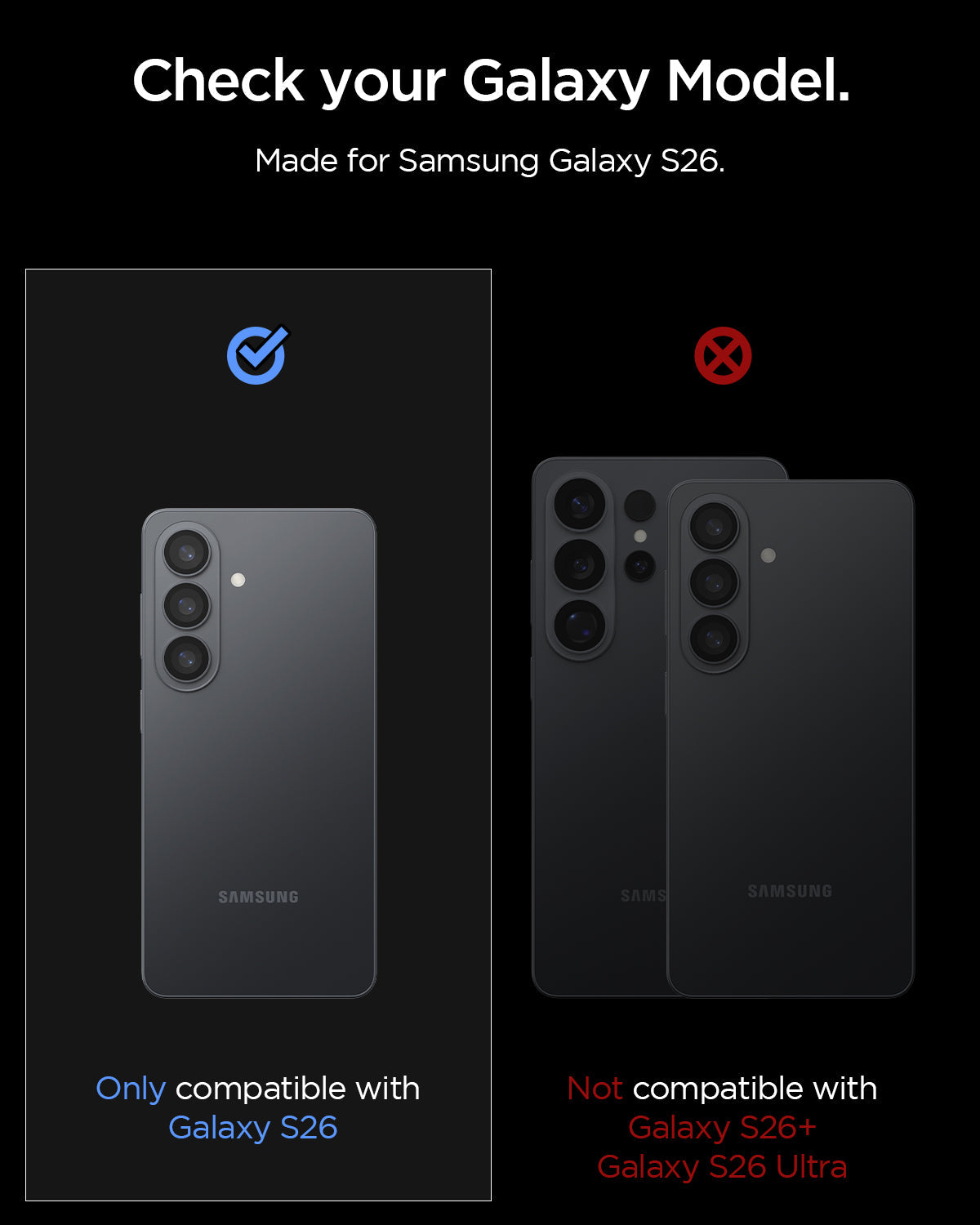 Spigen Galaxy S26 Optik EZ Fit Lens Pro Protector showing compatibility